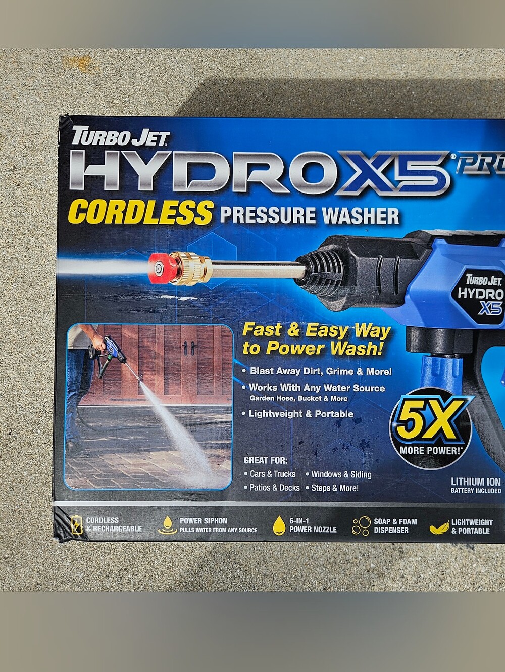 Ontel Turbo Jet HydroX5Pro Portable Cordless PressureWasher 21V 3000mAh OPEN BOX